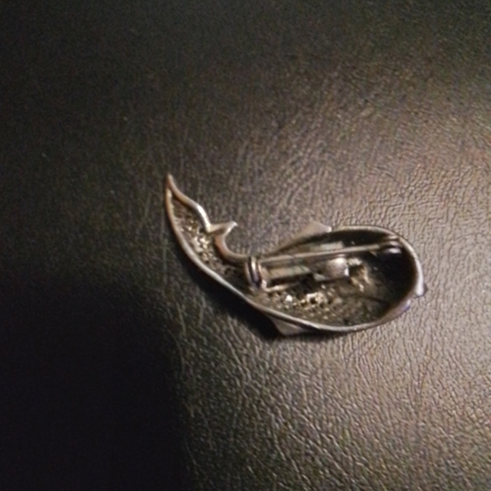 Silver Fish Brooch with Blue Gem - Picture 3 of 3